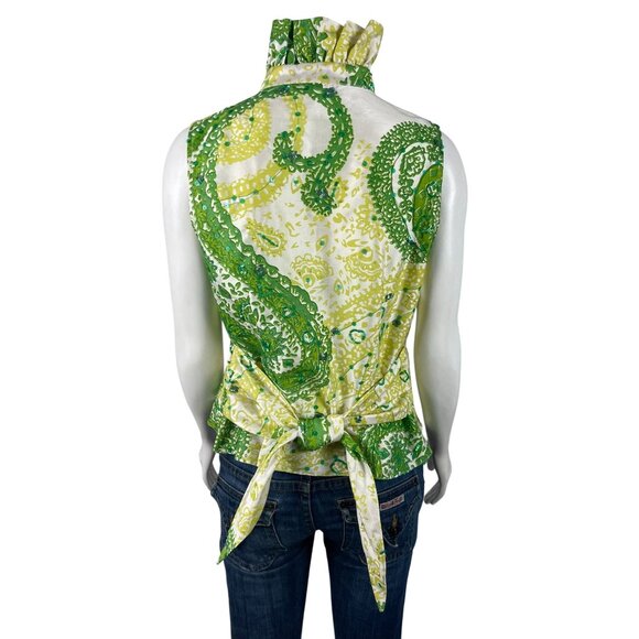 Flores & Flores Silk Sleeveless Blouse 10 Button Down Top Sequin Embroidered - Picture 4 of 7